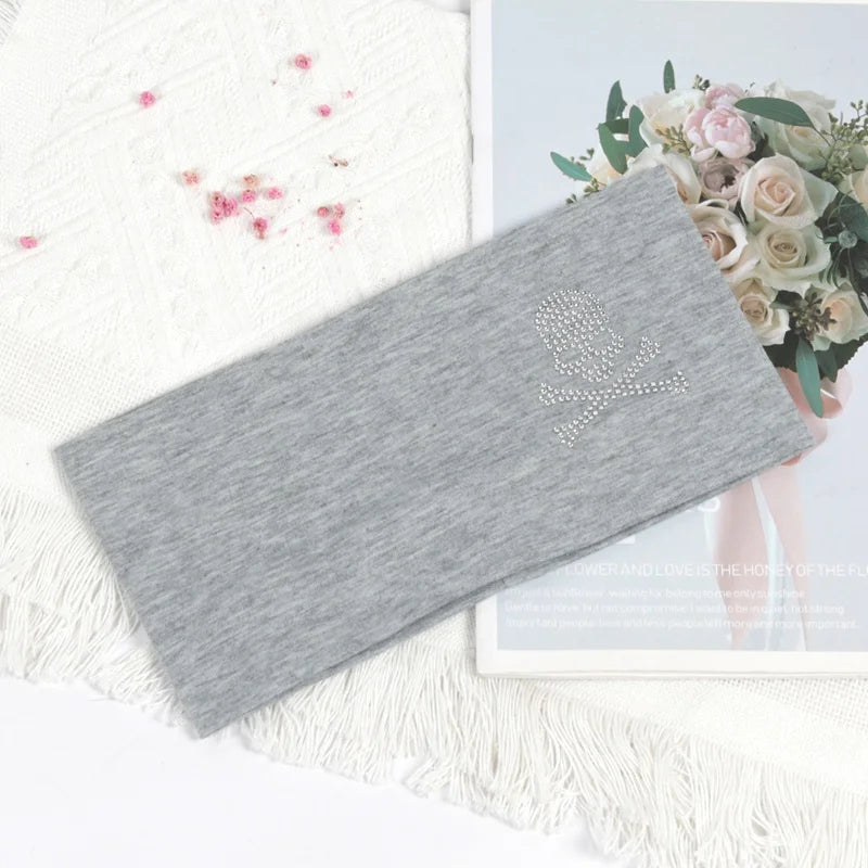 Unisex Wide Yoga Elastic Headband Fashion SKull-pattern Makeup Soft Qme GRAY