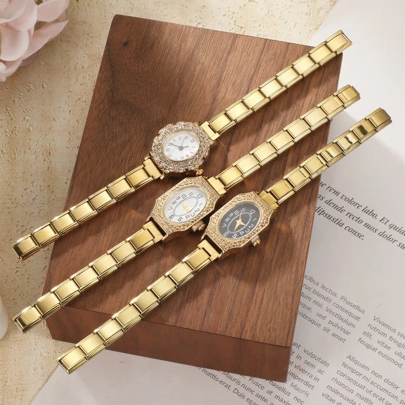 High Quality Gold Arabic Roman Numerals Stainless Steel Women Men Watch Bracelet Fit 9mm DIY Italian Charm Watch Jewelry Gifts Qme