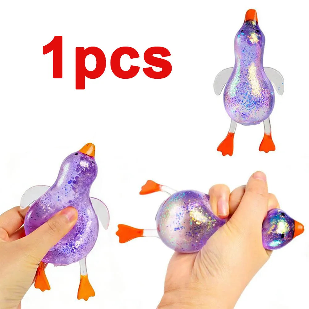 Stress Relief Squeeze Squishy Glitter Ducks Kids Fidget Toy Animal Qme purple