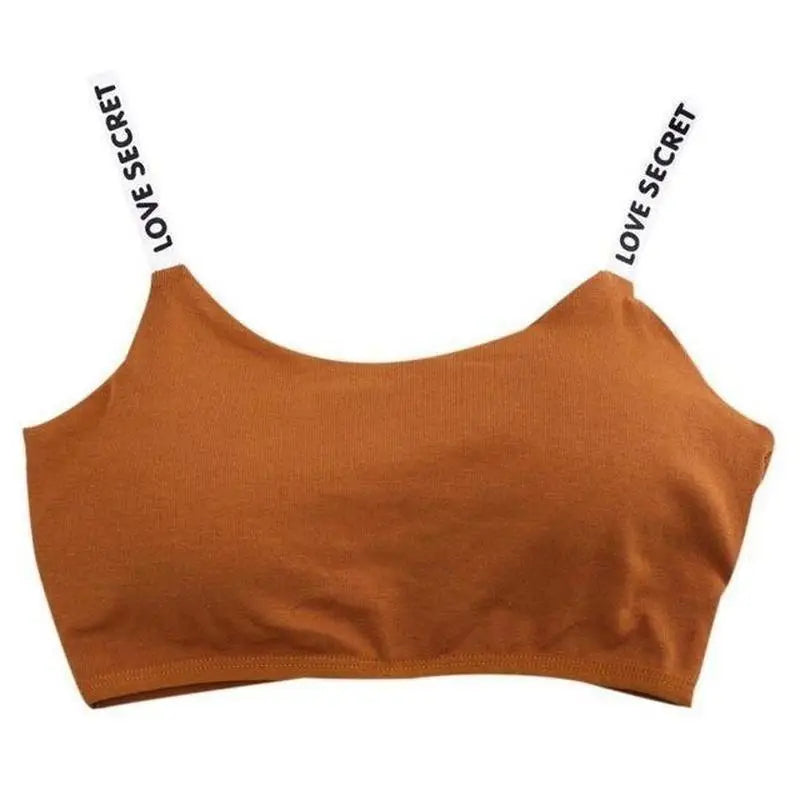 Women's Seamless Tube Bra Letter Strap Anti Exposure Sports Bralette Qme Free Size Khaki