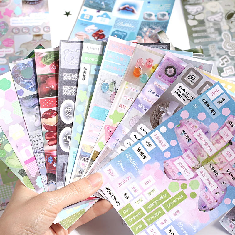 24/48 Sheets Die cut Stickers book Cartoon Aesthetics Decorative handmade Scrapbooking supplies Japanese Stationery Stickers Qme