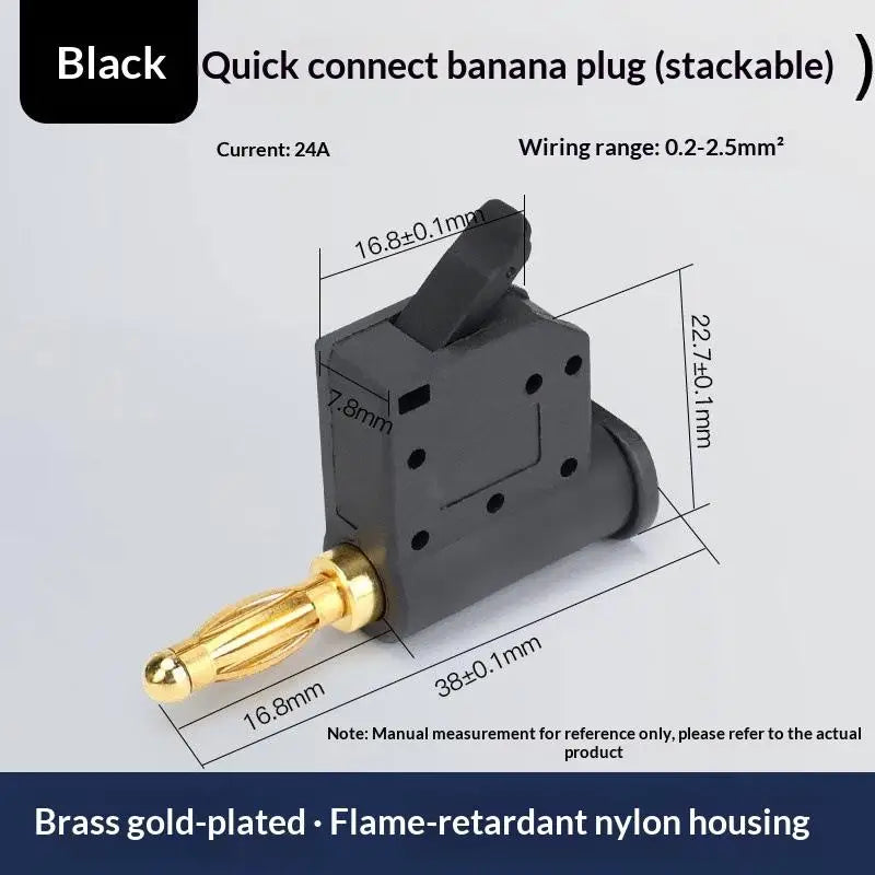 1 24A Current Quick Wire Connector Solderless Banana Plug Audio Qme Gold Black 1PCS