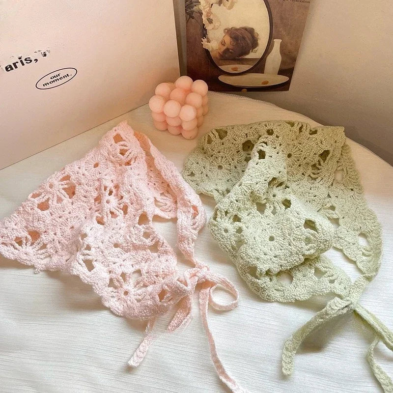 Fashion Knitted Headscarf Hat French Pastoral Style Triangle Headband Knitted Headband Silk Scarf High-end Hair Accessories Qme