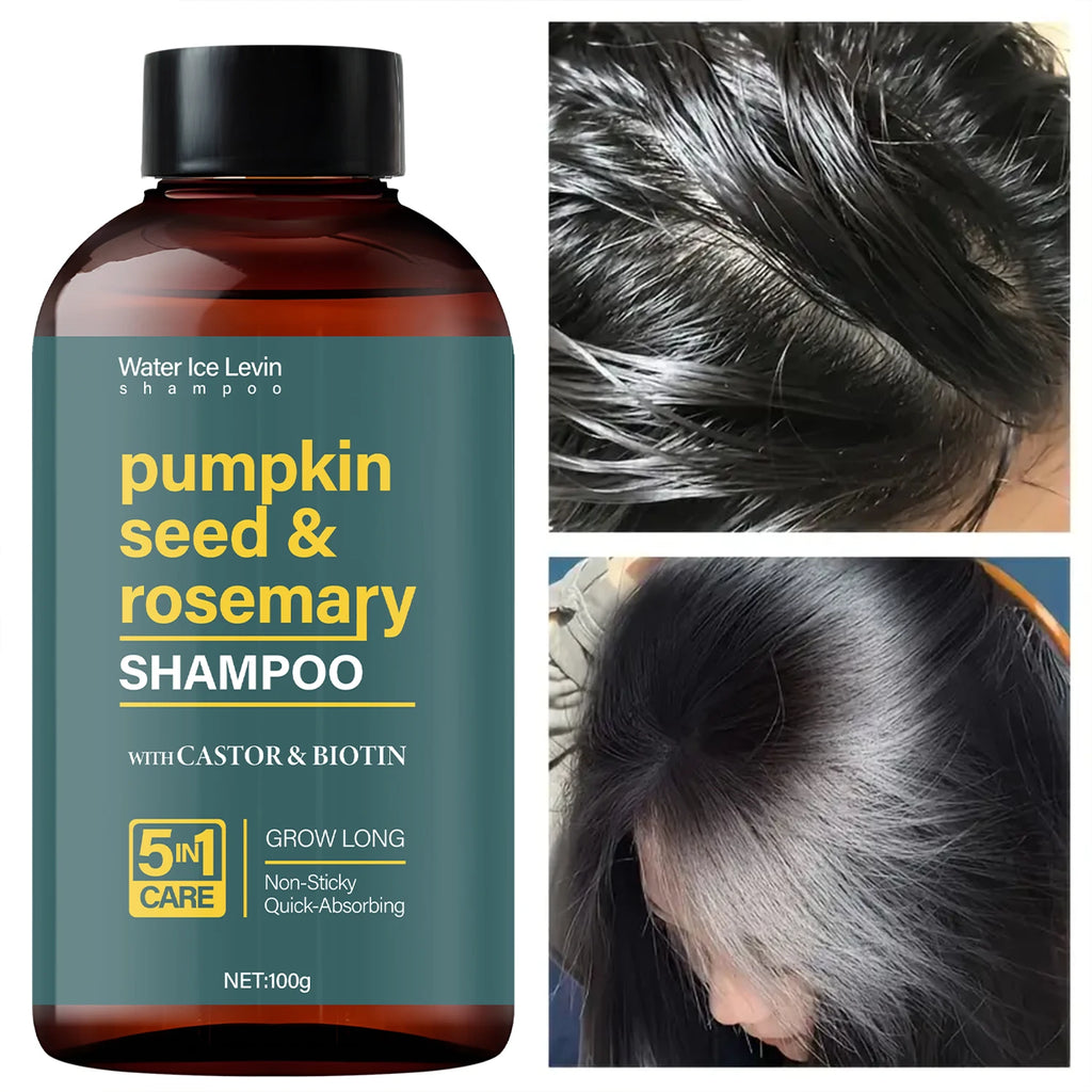 Water Ice Levin Pumpkin Seed & Rosemary Shampoo with Castor Oil & Biotin for Hair Growth, 5M Care, Non-Sticky Formula Qme