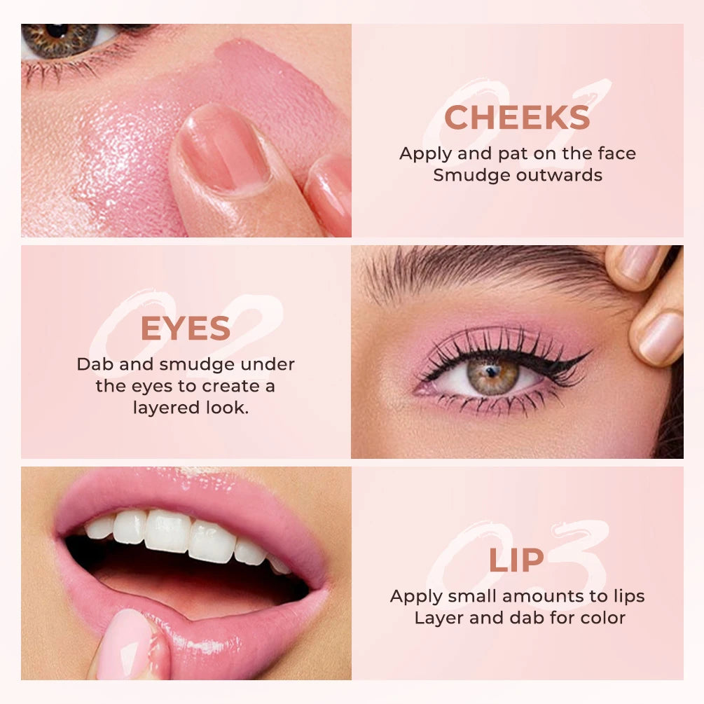 QIBEST Color Changing Multifunct Balm 3 In 1 Matte Lipstick Blush And Eyes Lightweight Cream Lip Tint Cheek Makeup For Women Qme