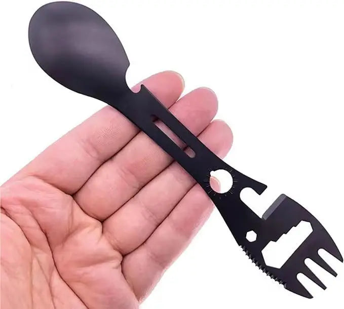 10-in-1 Multifunctional Outdoor Camping Survival Fork Spoon Kitchen Qme black
