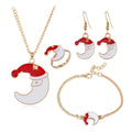4PCS/Set Christmas Women Alloy Jewelry Set Santa Elk Bell Earrings Necklace Bracelet Decor Xmas Accessories Gift for Girl Women Qme moon China Mainland