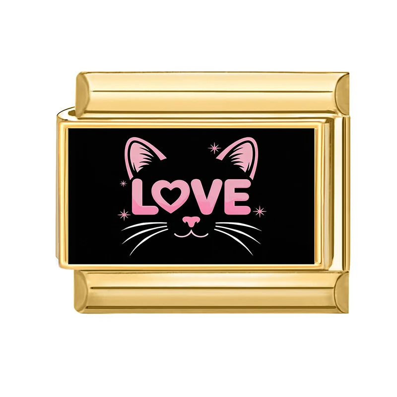 Drop Shipping Y2K Love Heart Eyes Lips Cats Flowers Golden Italian Charm Fit 9mm Stainless Steel Bracelet Wholesale Jewelry Gift Qme Style 21