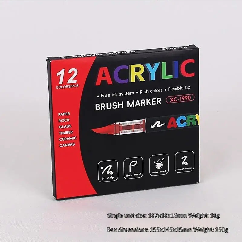 Acrylic Brush Markers Non Toxic Rich Colors Drawing Crafting Paper Qme C