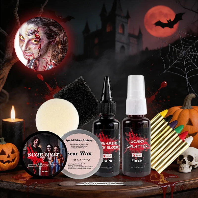 Halloween SFX Makeup Scar Wax Fake Blood Spray Face Paint Sticks Qme