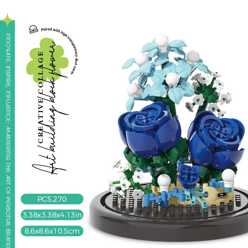 Micro Flower Bouquet Bonsai Building Block Artificial Plastic Plant Dust Cover Micro Model Home Decoration Toy Kid Birthday Gift Qme