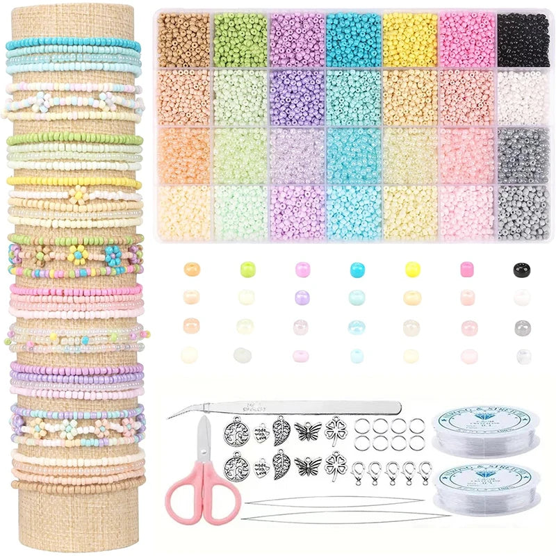 3mm Macaroon Color Series Glass Seed Beads Kit With Metal Jewelry Accessories for Jewelry Bracelet Necklace Making DIY 8500PCS Qme