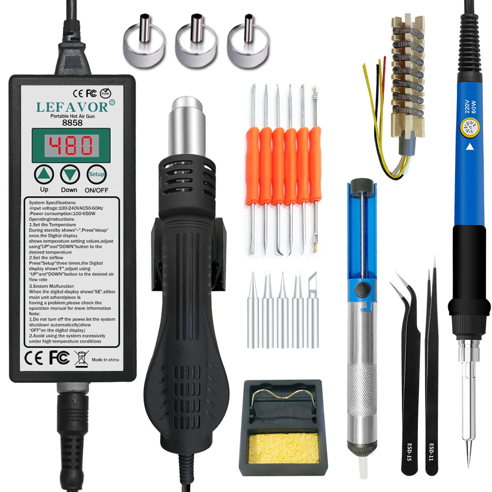 Air Gun 8858 Micro Rework Soldering Station LED Digital Hair Dryer Qme 8858 A4 110V US PLUG