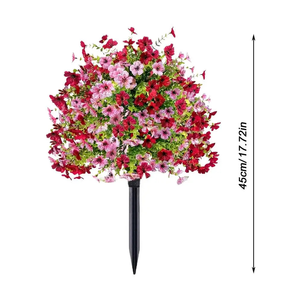 Fake Petunias 18 Inch Realistic with Ground Stake Porch Decor Petunias Faux Flowers Outdoor Decor for Yard Porch Lawn Pathway Qme as shown