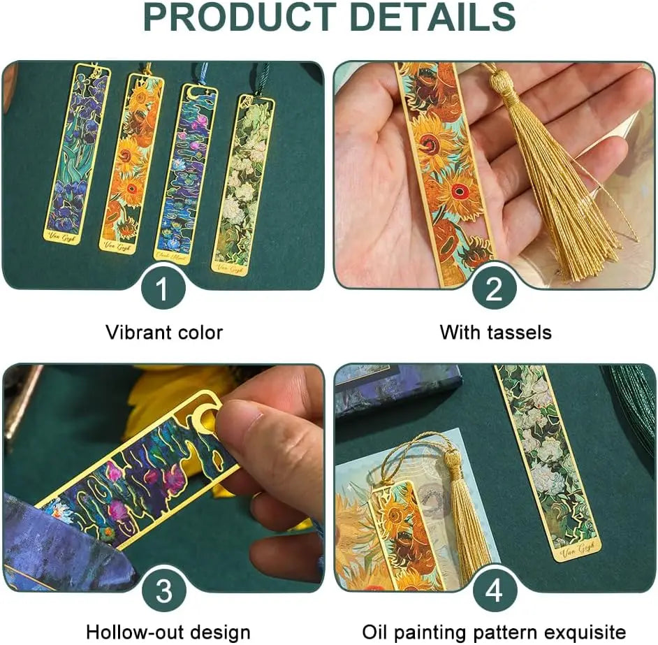 1PC Oil Painting-Style Hollow Metal Bookmark Bookmark With Tassel Pendant, For Book Lovers Writers Readers DIY Bookmarks Qme