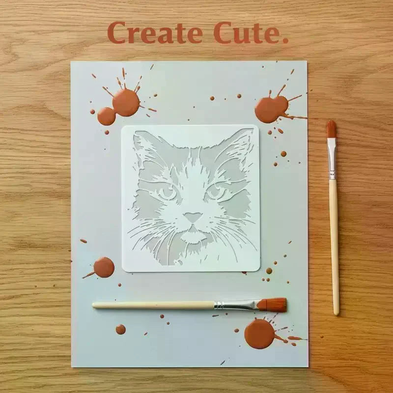 Cat Painting Stencils Reusable Hollow DIY Molds Cute Kitten Pattern Qme Default Title