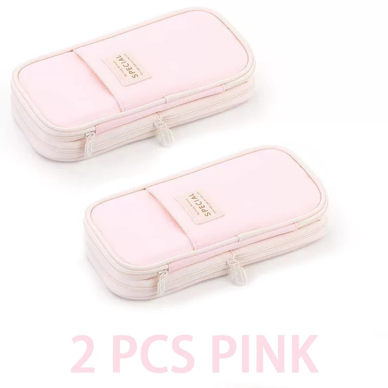 1/2 Piece Kawaii Pencil Case Double Layer Large Capacity Pencil Bag Storage for Office Stationery Storage Box School Supplies Qme 2 PCS PINK