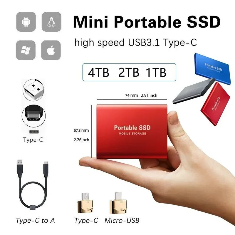 500GB Mobile Hard Disk Type-C USB3.1 Portable SSD Shockproof Aluminum Alloy Solid State Drive 540MB/s Transmission Speed Black Qme