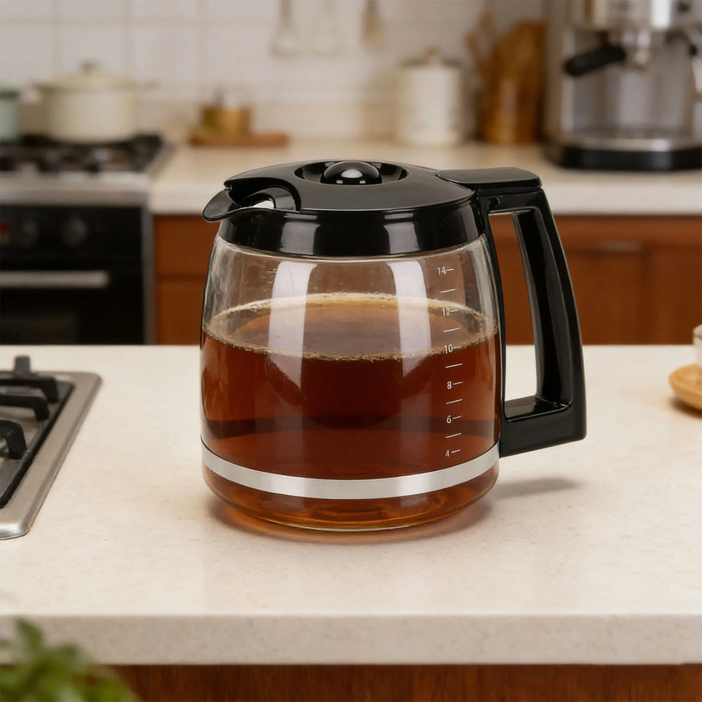 Glass Coffee Carafe Heat Resistant Coffee Pot Replacement Carafe with Handle Easy to Clean Coffee Maker Pitcher Qme