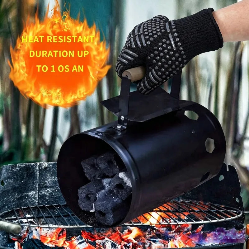 1 Pair of Oven Gloves Fire Resistant Non-slip Barbecue Gloves 500 800 Degree Barbecue Heat Insulation Microwave Gloves Qme