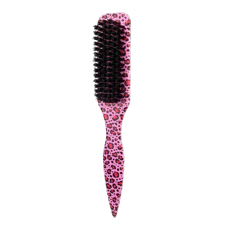 Men's Beard Brush Hair Clipper Boar Bristle Mustache Grooming Tool Qme Leopard print Pink