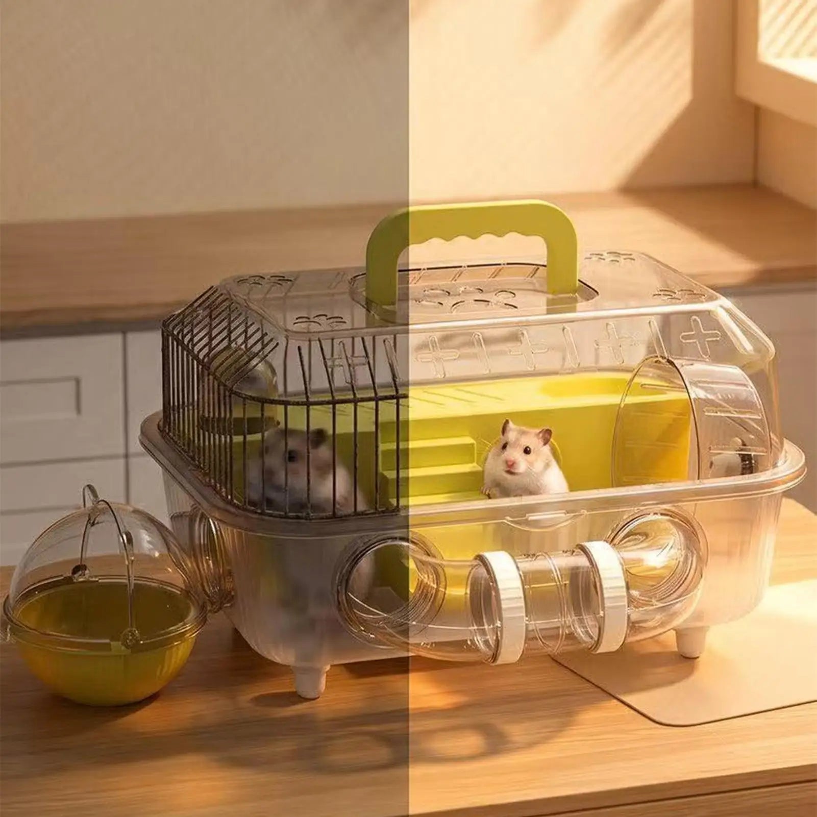Dwarf Hamster Cage 2-Layer Detachable Transparent Carrier Tunnel Qme