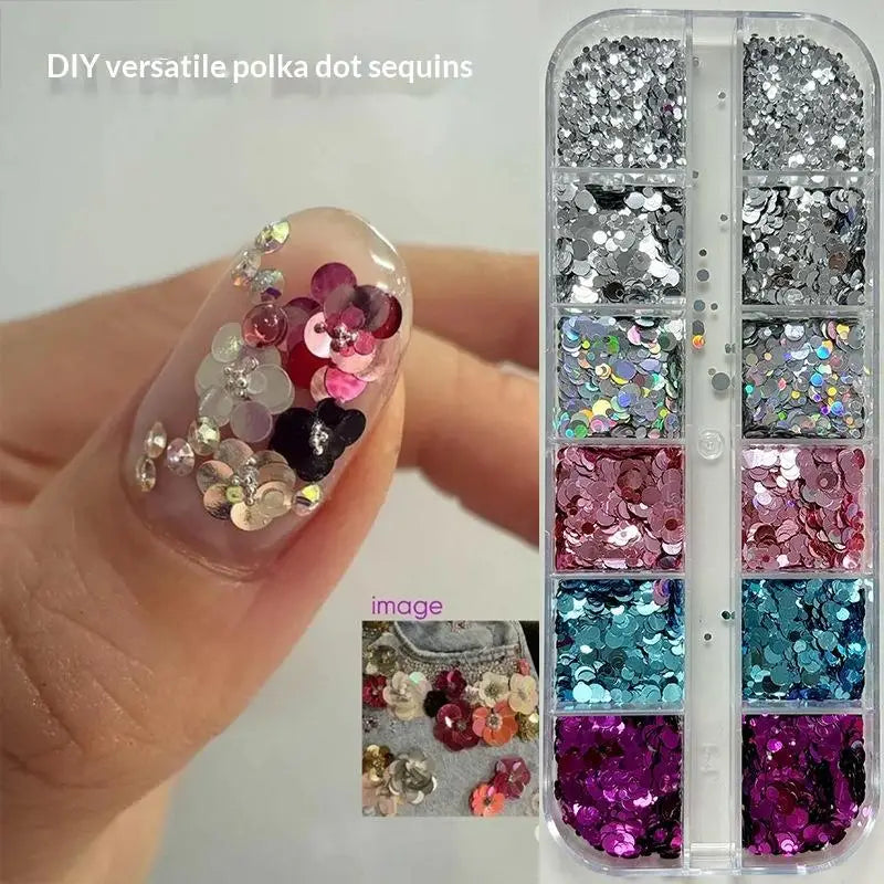 Nail Glitter 12 Grids Mini Colorful Flowers DIY Art Sequins Salon Qme H47