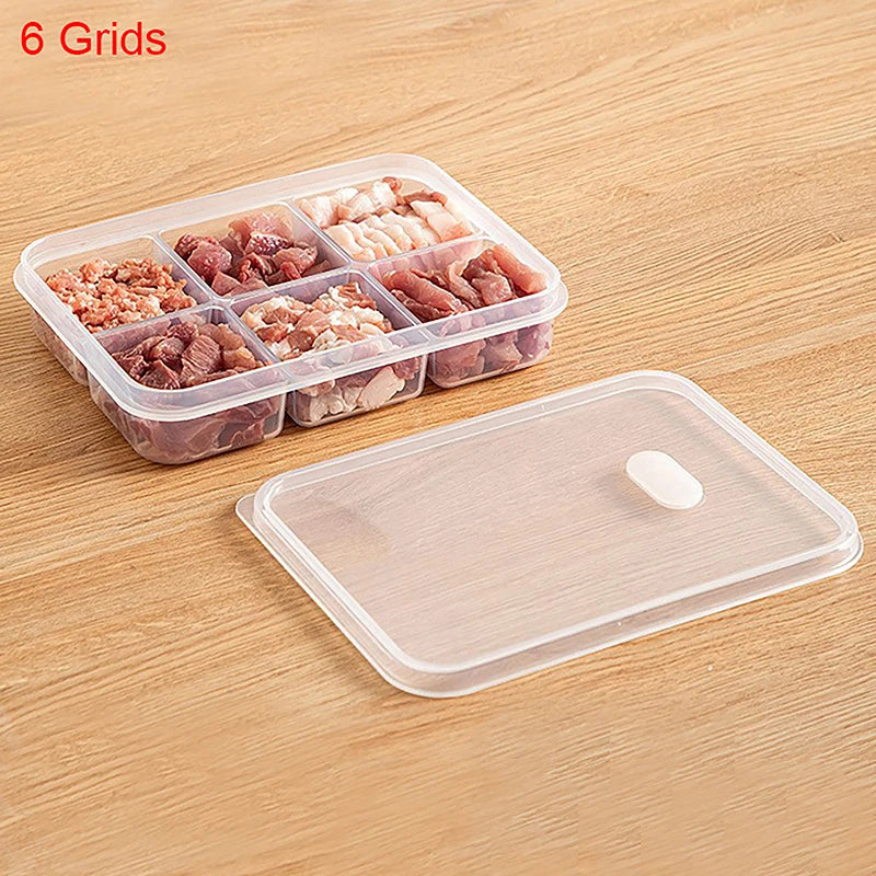 Plastic Freezer Food Storage Box Fridge Sealed Fresh-keeping Boxwith Qme 6 grids
