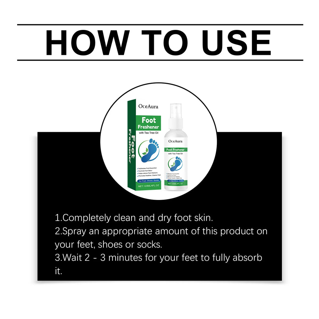 OceAura Foot Freshener Spray with Tea Tree Oil Deodorizing Sweat Absorbing Odor Eliminating Moisturizing Refreshing Foot Spray Qme