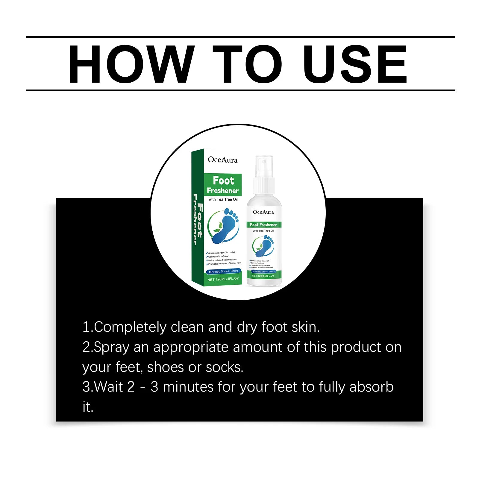 OceAura Foot Freshener Spray with Tea Tree Oil Deodorizing Sweat Absorbing Odor Eliminating Moisturizing Refreshing Foot Spray Qme