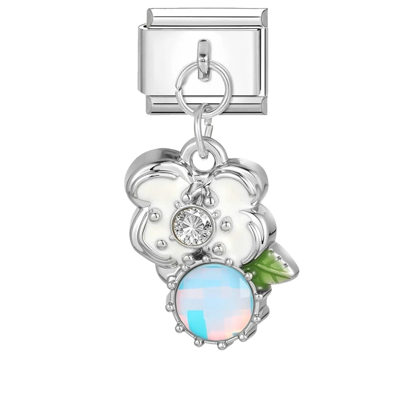 Colored Crystal Turtle Moon Heart Italian Charm Stainless Steel Link