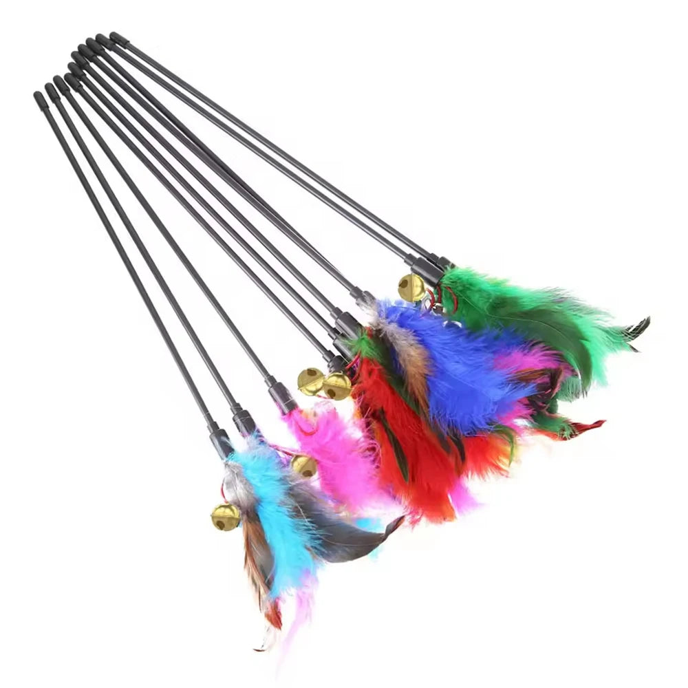 5pcs/set Cat Interactive Wand Colorful Feather Chicken Feather Cat Stick Bell Portable Creative Fashion Novelty Pet Cat Supplies Qme