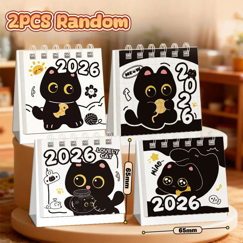 Random Mini 2026 Calendar Portable Cute Cat Office School Supplies Qme A2 2PCS random