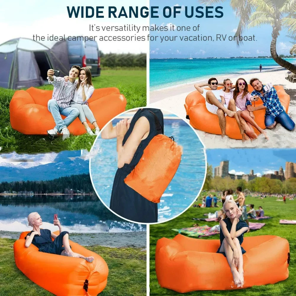 Lazy Inflatable Sofa Portable Beach Camping Air Sofa Air Cushion Outdoor Party Music Festival Adult Inflatable Sleeping Bag Qme