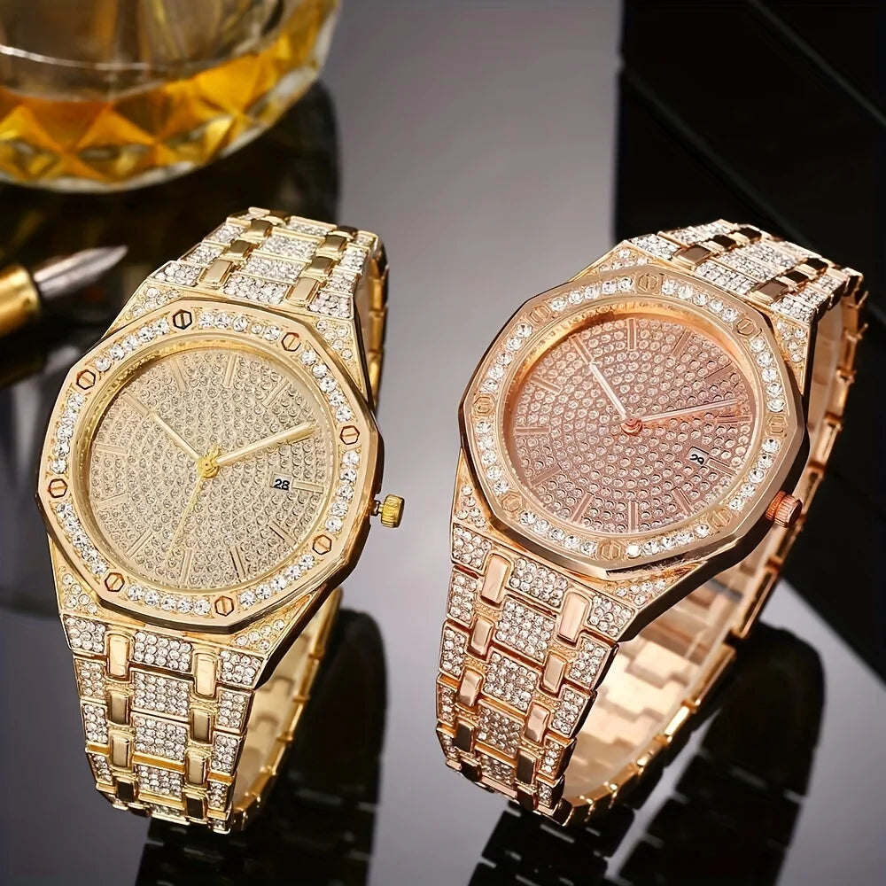 Fashion Luxury Hip Hop Diamond Style Square Men's Watch Shiny Crystal Stainless Steel Quartz Sports Men's Watch Qme