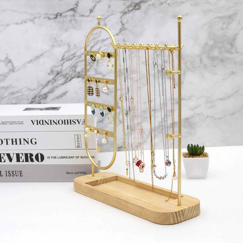 1 desktop solid wood base jewelry rack suitable for organizing and storing watches, earrings, bracelets, necklaces, etc Qme