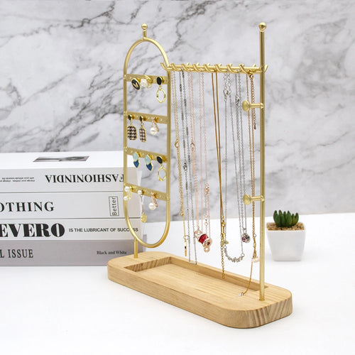 1 desktop solid wood base jewelry rack suitable for organizing and storing watches, earrings, bracelets, necklaces, etc Qme