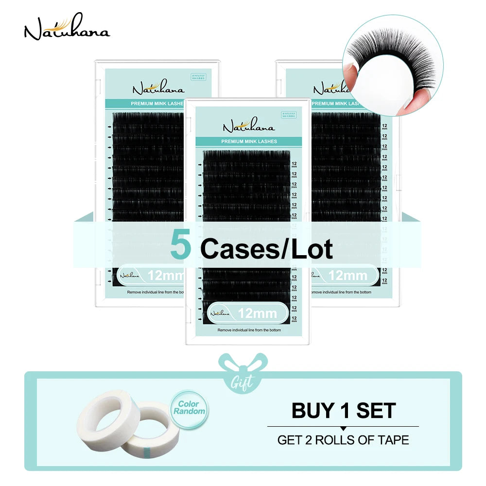 NATUHANA 5 Trays Lot 16rows Eyelash Extension Premium Matte Black Qme B 0.12mm 13mm