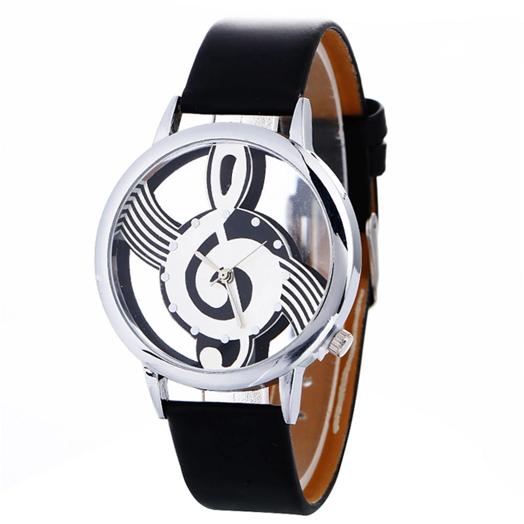 Hollow Out Dial Leather Strap Quartz Watch Clothing Accessories Music Score Casual And Business No Waterproof Ladies Watch Qme