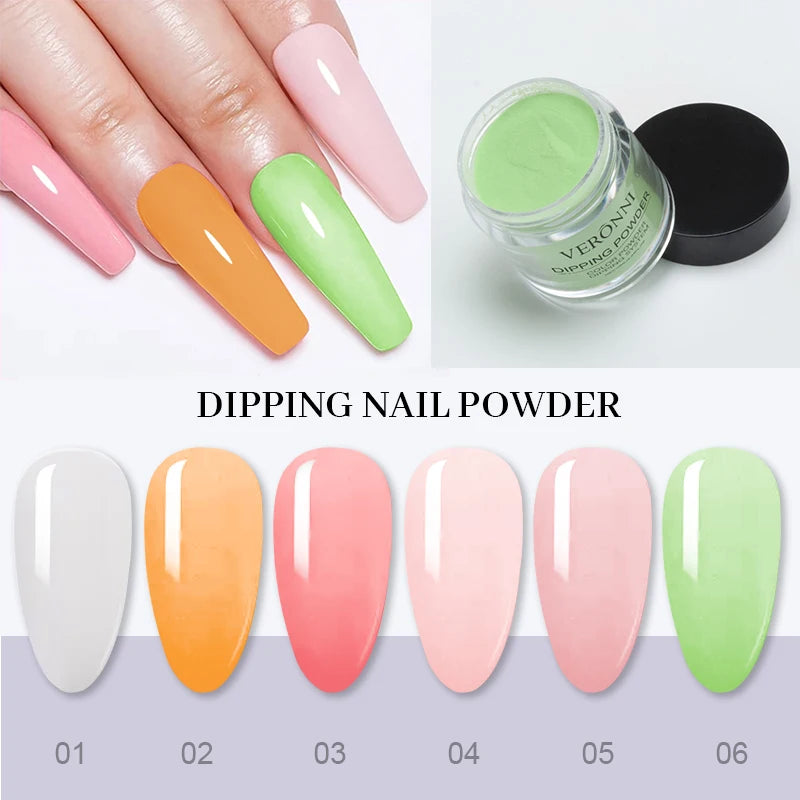 Nail Dipping Powder 6 Solid Colors Glitter Diamond Sequins Qme