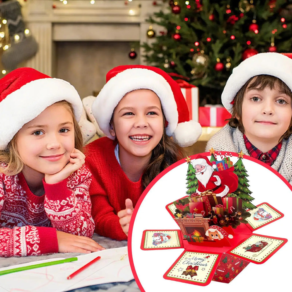 Merry Christmas 3D Cards Popup Santa Festive Greeting Hexagonal Qme