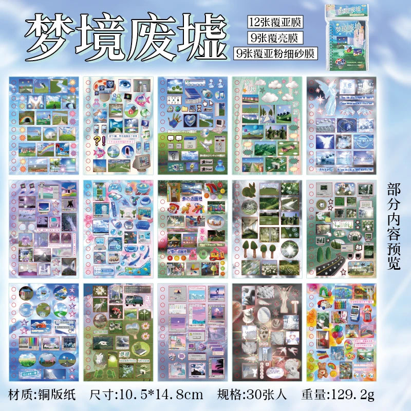30/60 sheets Kawaii Reshaping Time Series Die Cutting Coil Sticker Book DIY Scrapbook Japanese Stationery Decoration ﻿Kit Qme B