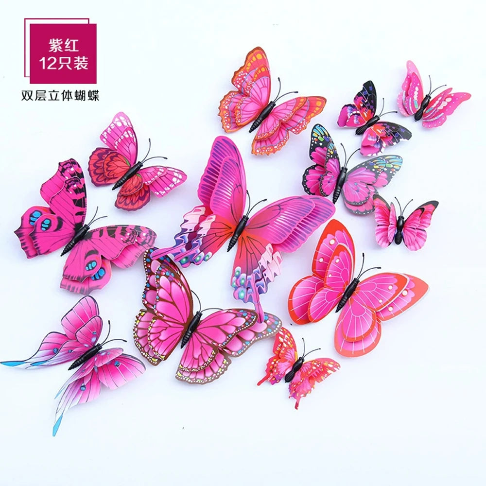 3D Butterfly Wall Stickers Decor Butterflies for Wedding Decoration Magnet Fridge Decals Decoration Sticker Pvc Color Sticker Qme Purple red