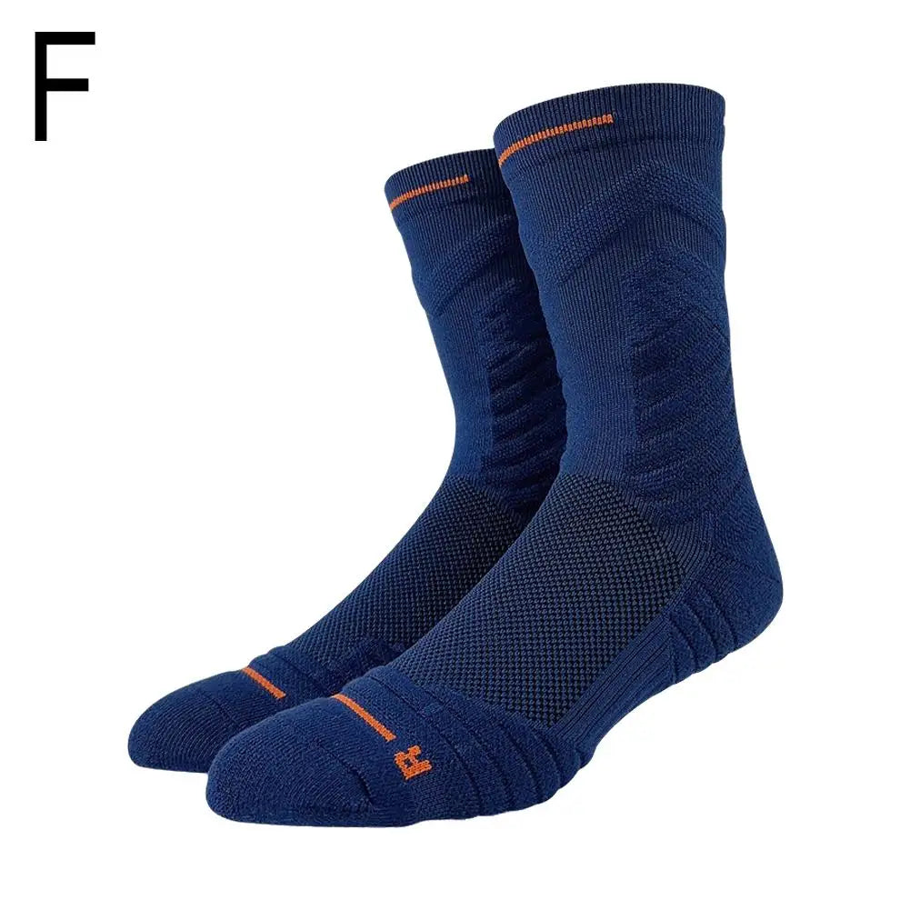Men Sports Socks Basketball Socks Terry Sole Athletic Running Socks Non Slip Comfy Trekking Socks Breathable for Running Riding Qme navy blue One Size
