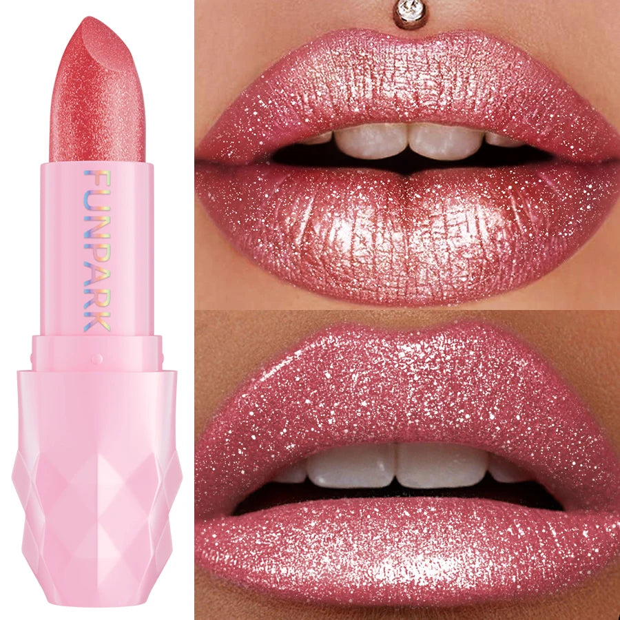 3 Colors Glitter Shiny Metallic Lipstick Pearlescent Pigmented Lip Qme