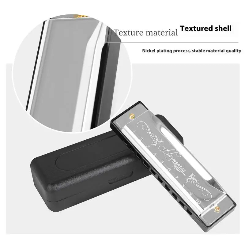 10 Hole 20 Tone Harmonica Woodwind Instrument Red Silver Black ABS Qme