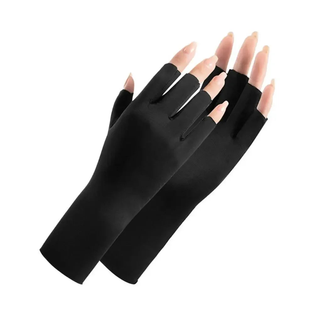 1 Pair Fingerless Gloves Thin Outdoor Riding Gloves UV Protection Multicolor Driving Gloves Stretch Female Touchscreen Qme 49BK