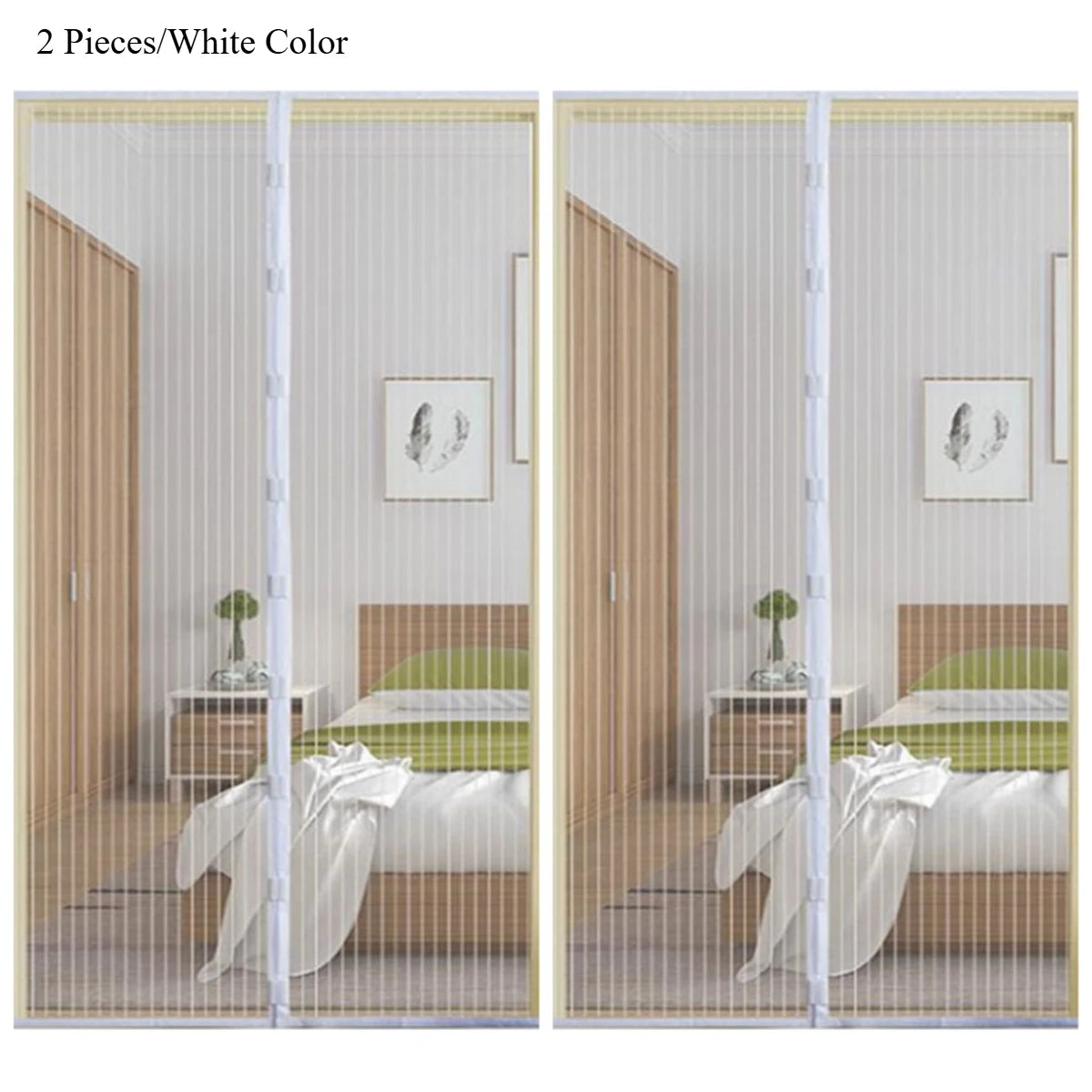 Fashion 2-Piece Magnetic Screen Door Self-Closing Mesh Curtain,Anti-Mosquito Breathable Net Home Bedroom Kitchen Balcony Door Qme White LM100X210CM-2PCS