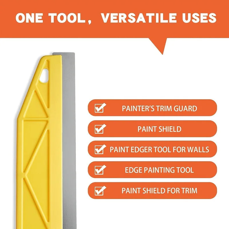 12-Inch Heavy-Duty Yellow Paint Shield Edger with Ergonomic Handle & Edge-Durable Plastic/Metal Wall Painting Tool for Precision Qme