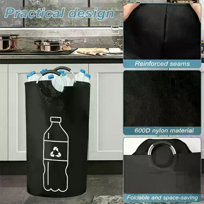 82L Empty Bottle Storage Basket Folding Kitchen Wastewater Bottle Collector Bag With Aluminum Handle Large Capacity Bin Qme